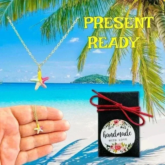 Starfish necklace, dainty minimalist summer jewelry for women made with love - Picture 2 of 10